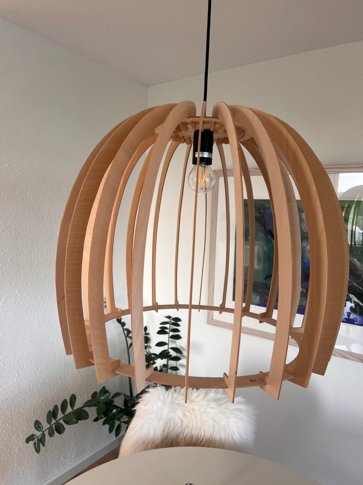 Houten hanglamp - Modern design, Ophalen of Verzenden, Zo goed als nieuw, Hout, E27 (groot)