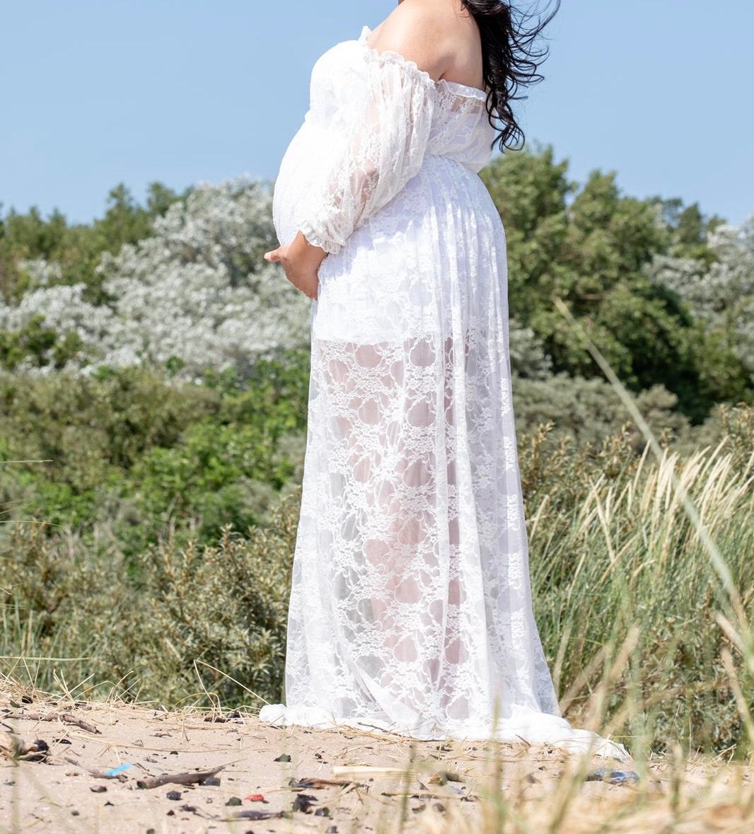 Witte jurk voor fotoshoot zwangerschap, Wit, Maat 42/44 (L), Ophalen of Verzenden, Zo goed als nieuw