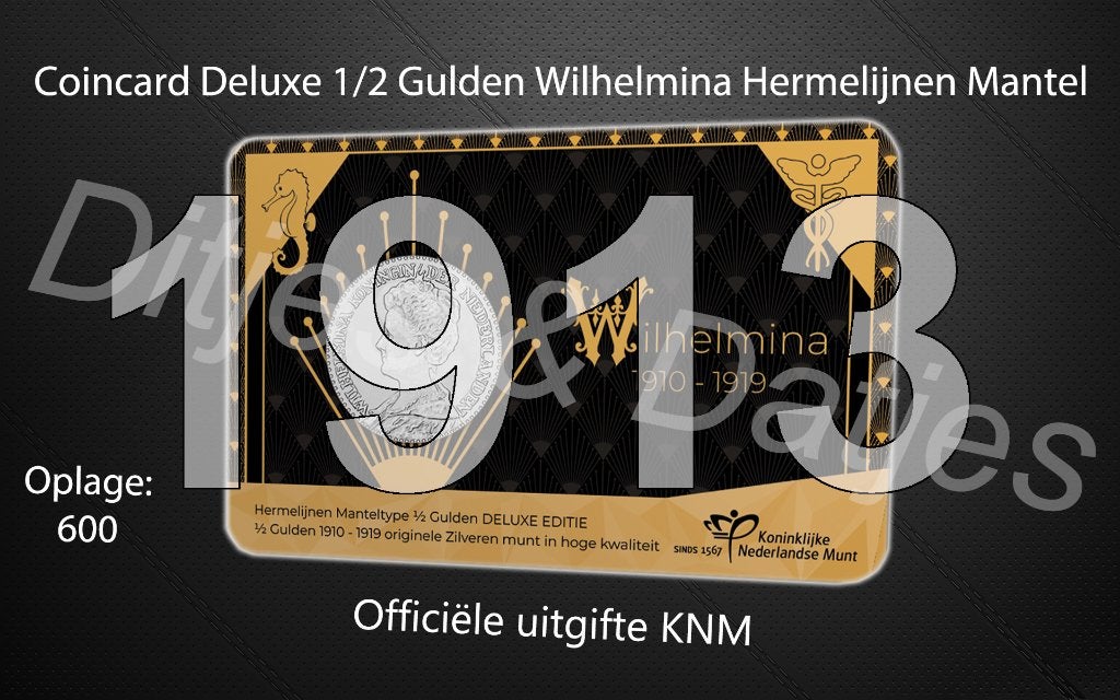 Coincard Deluxe - Wilhelmina Manteltype halve gulden 1913, Postzegels en Munten, Ophalen of Verzenden, Koningin Wilhelmina, ½ gulden