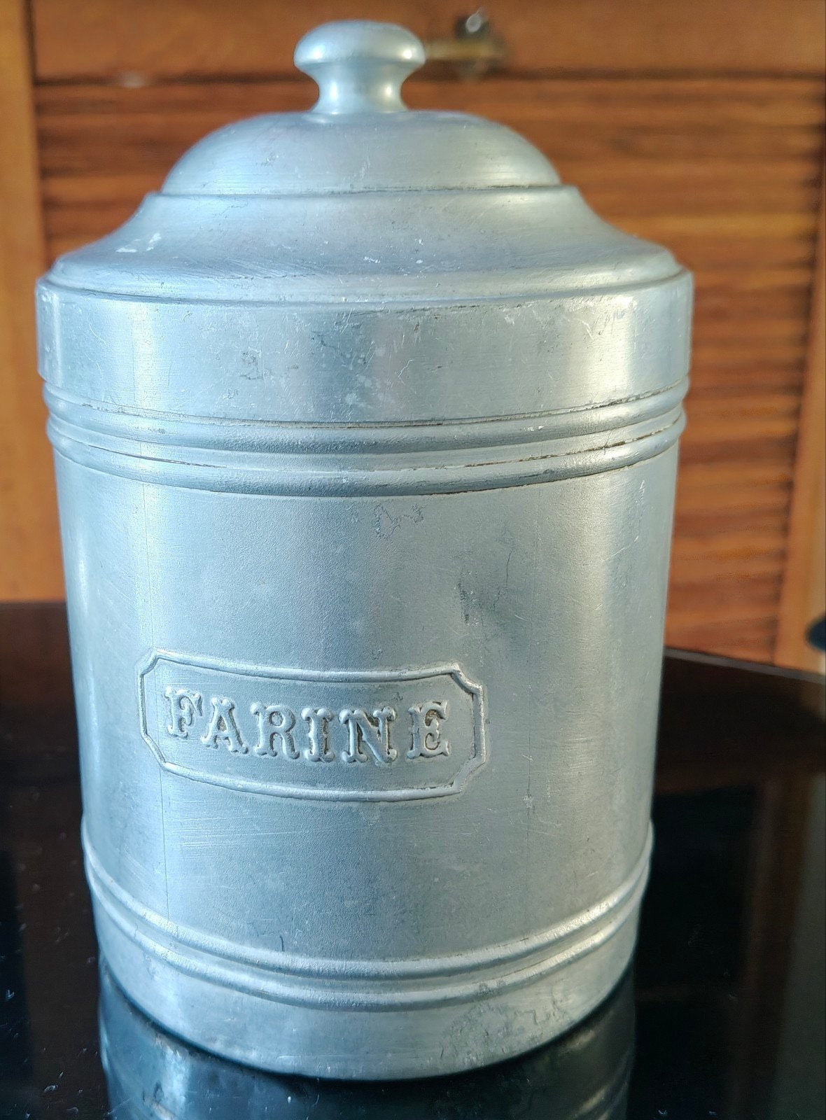 Vintage aluminium voorraadbus 'FARINE' (meel), Ophalen of Verzenden