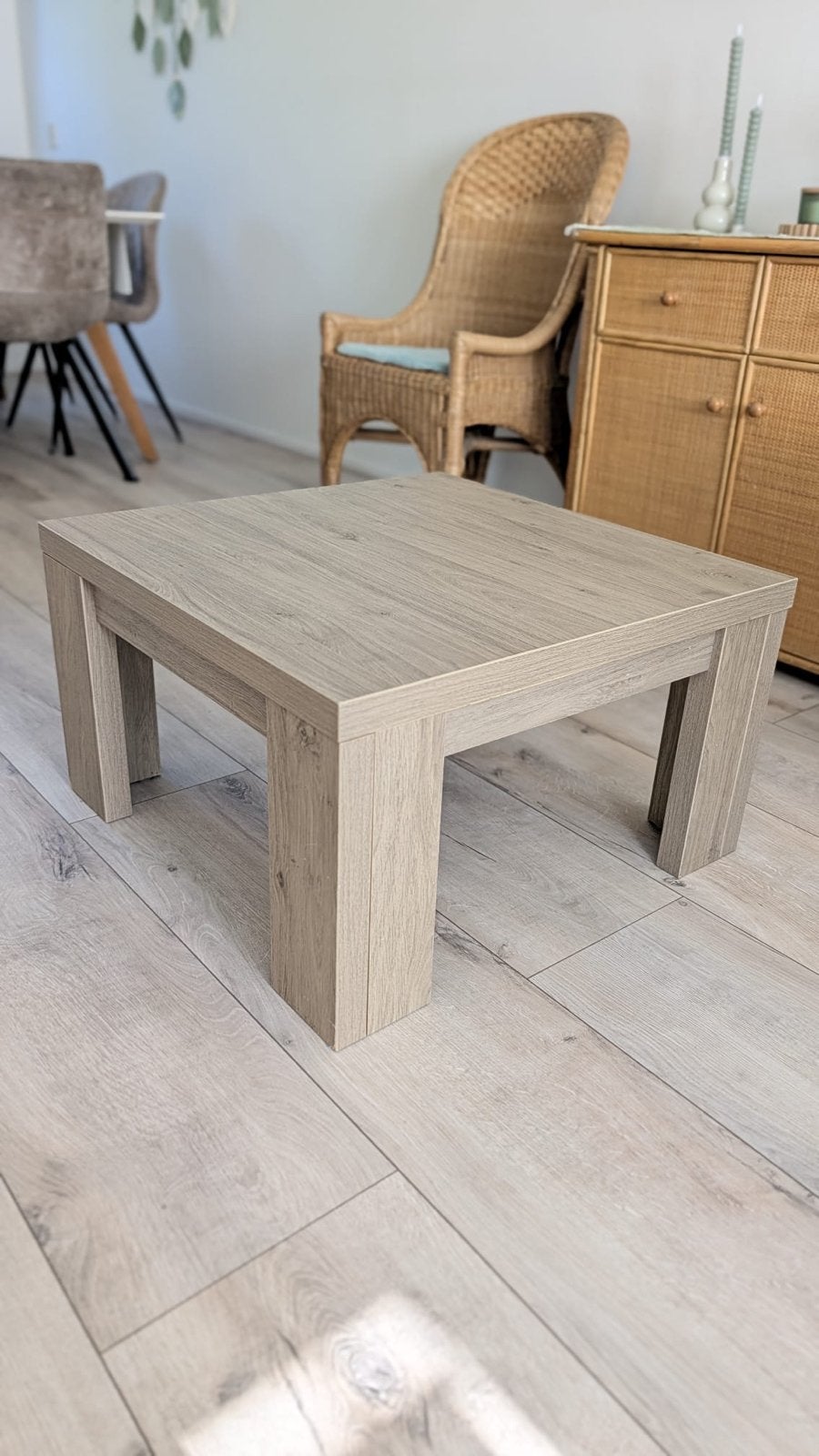 Salontafel vierkant hout look, Huis en Inrichting, Ophalen, Gebruikt, Vierkant, 50 tot 100 cm