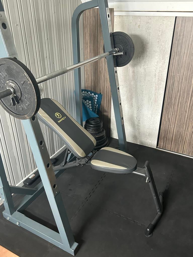 Complete Krachttrainingset - 137,5 kg met Bankje, Ophalen, Zo goed als nieuw, Armen, Halterset