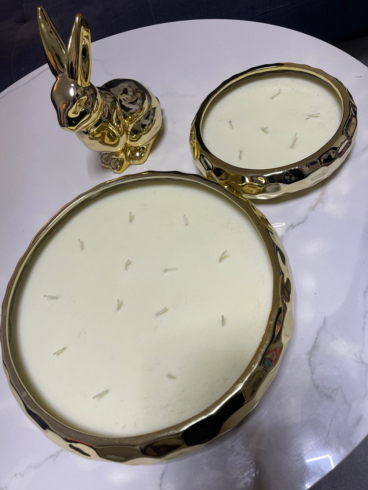 Gouden Kaarsen en Konijn Decoratie Set, Ophalen of Verzenden, Nieuw, Overige materialen, Kaars