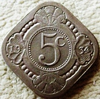 Prachtige oude vierkante stuiver - 5 cent 1934., Postzegels en Munten, Ophalen of Verzenden, Koningin Wilhelmina, 5 cent, Losse munt