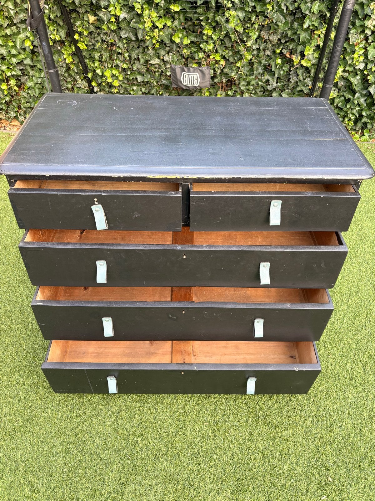 Zwarte commode met Leren Handgrepen 107x53x95 (bxlxh), Ophalen, Gebruikt, 50 tot 70 cm, 100 cm of meer