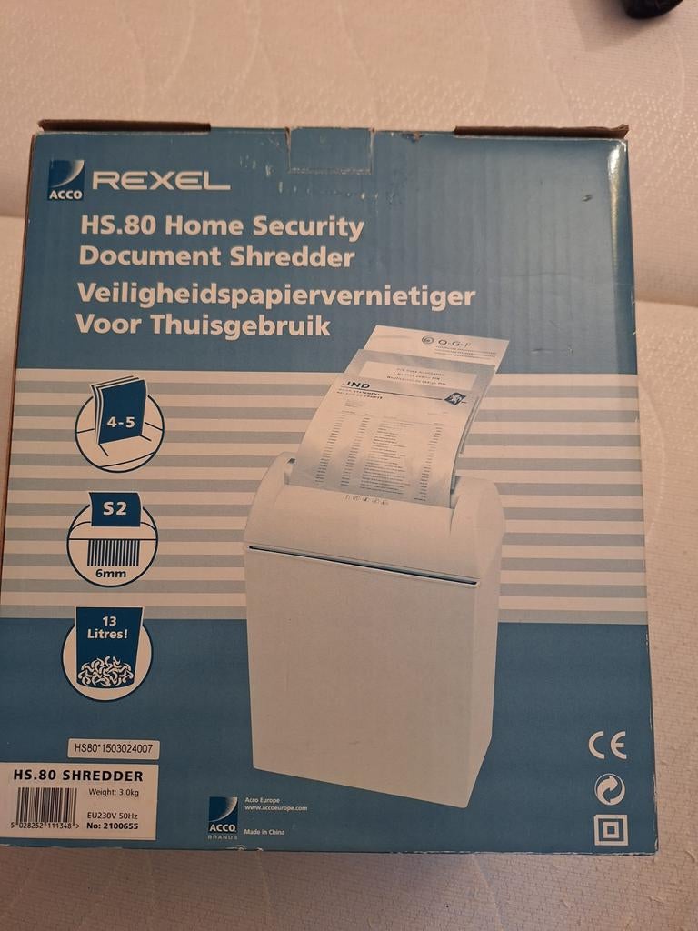 Rexel HS.80 Veiligheidspapiervernietiger voor Thuisgebruik, Ophalen of Verzenden