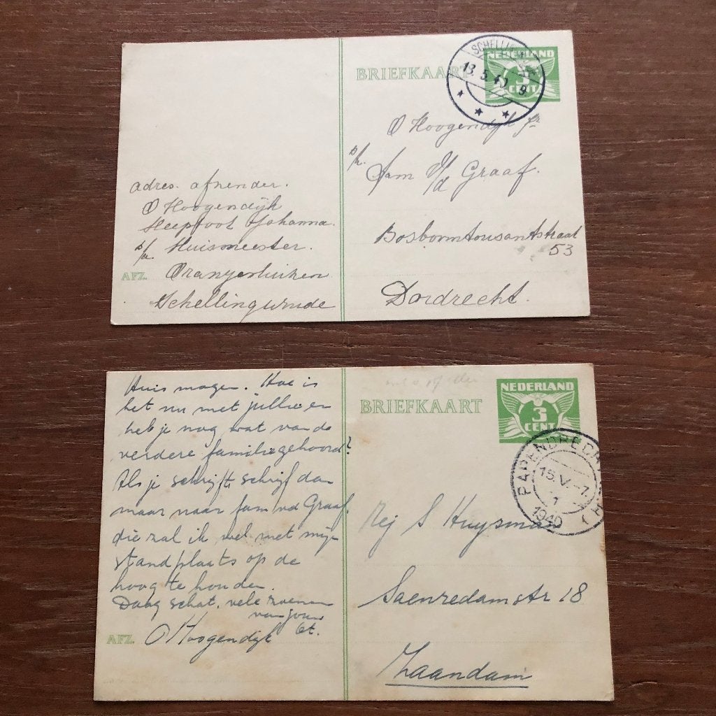 Mei 1940. Vijf briefkaarten van en aan korporaal Otto Hoog-, Verzamelen, Verzenden, Nederland, Boek of Tijdschrift