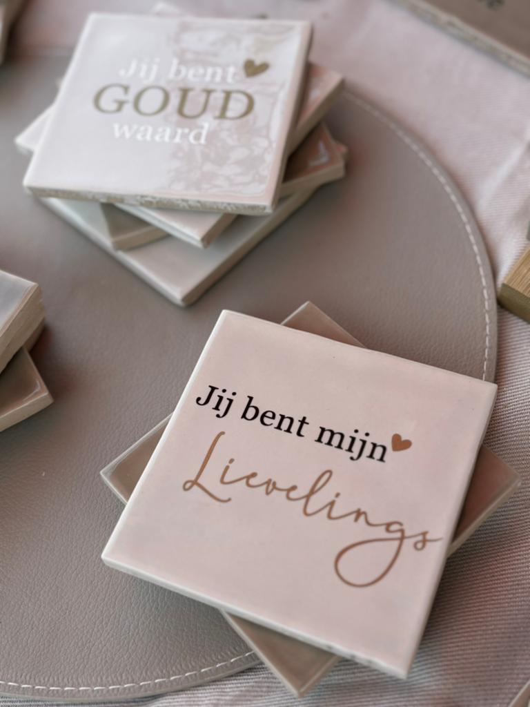 Tegeltje quote/tekst 10x10 cm Jij bent mijn lievelings, Ophalen of Verzenden, Nieuw, Beige, Steen/keramiek