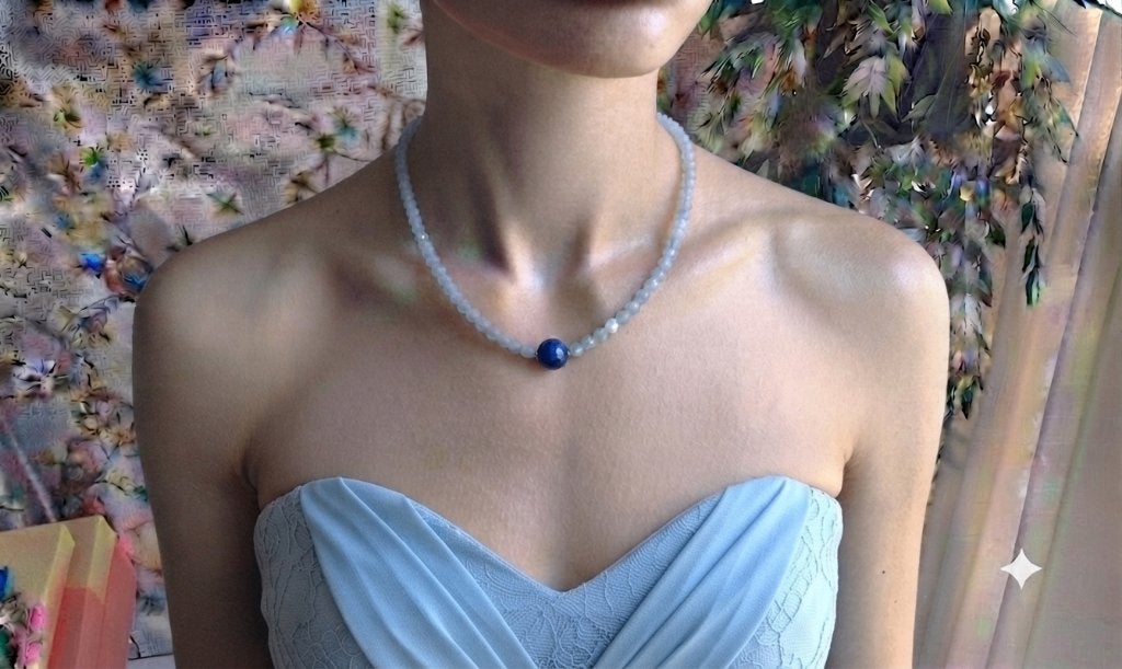 Prachtige Facet Aquamarijn Ketting UNIEKE Saffier Zilvere SL, Blauw, Nieuw, Ophalen of Verzenden, Steen of Mineraal