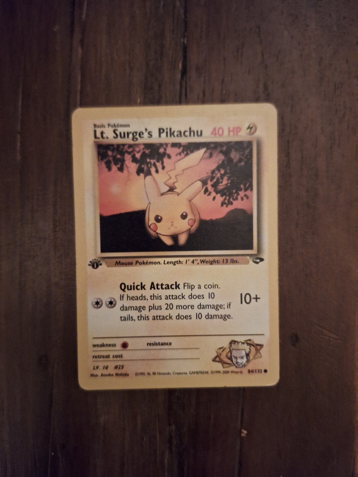 lt. surge's pikachu - gym challenge - 1st edition - vintage, Ophalen of Verzenden, Zo goed als nieuw