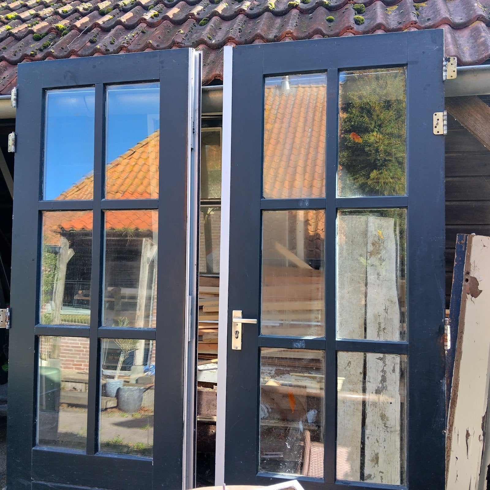 Dubbele tuindeuren, Ophalen, Gebruikt, 120 cm of meer, 200 tot 215 cm