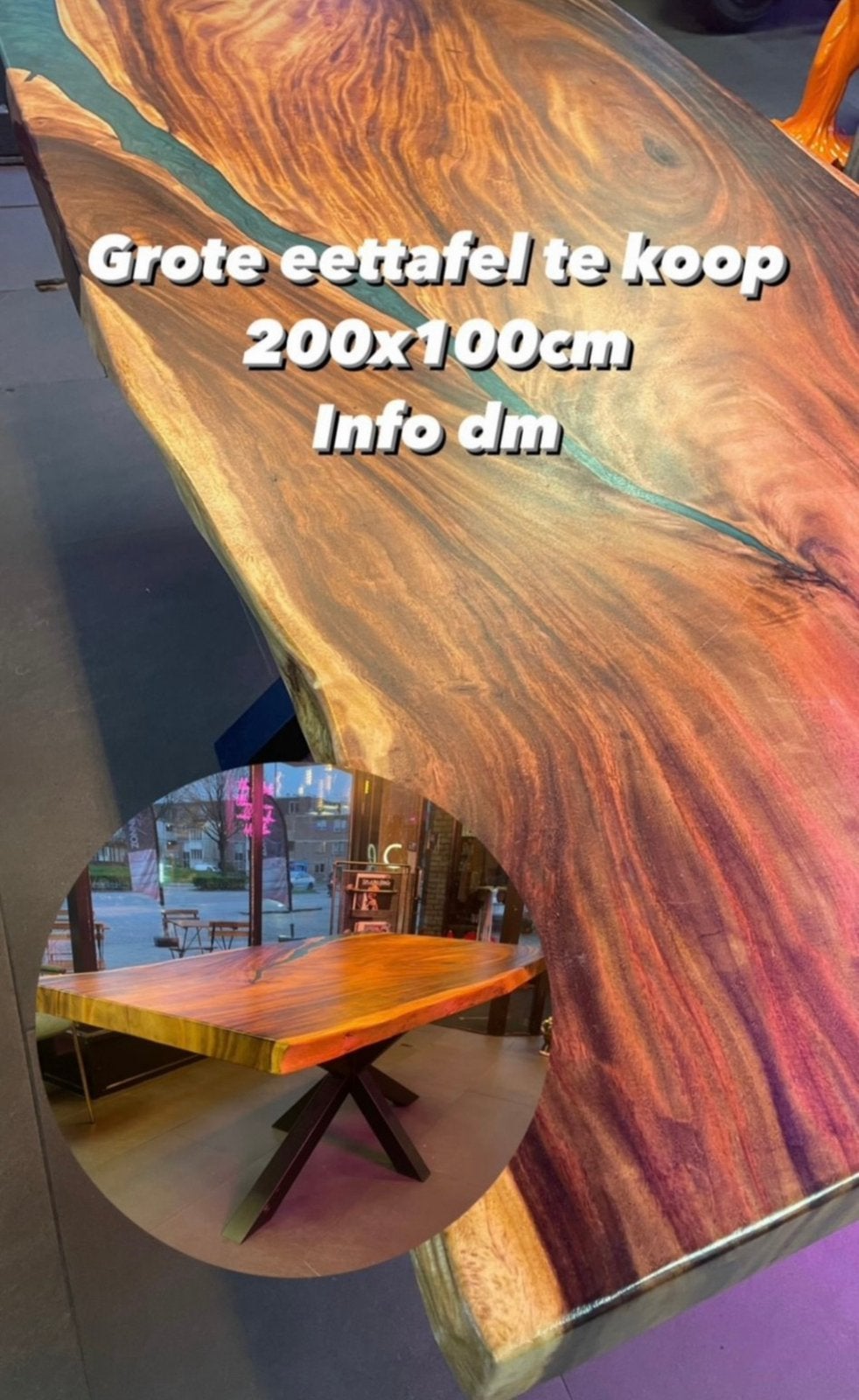 Houten tafel Epoxy, 200 cm of meer, Zo goed als nieuw, Rechthoekig, 50 tot 100 cm