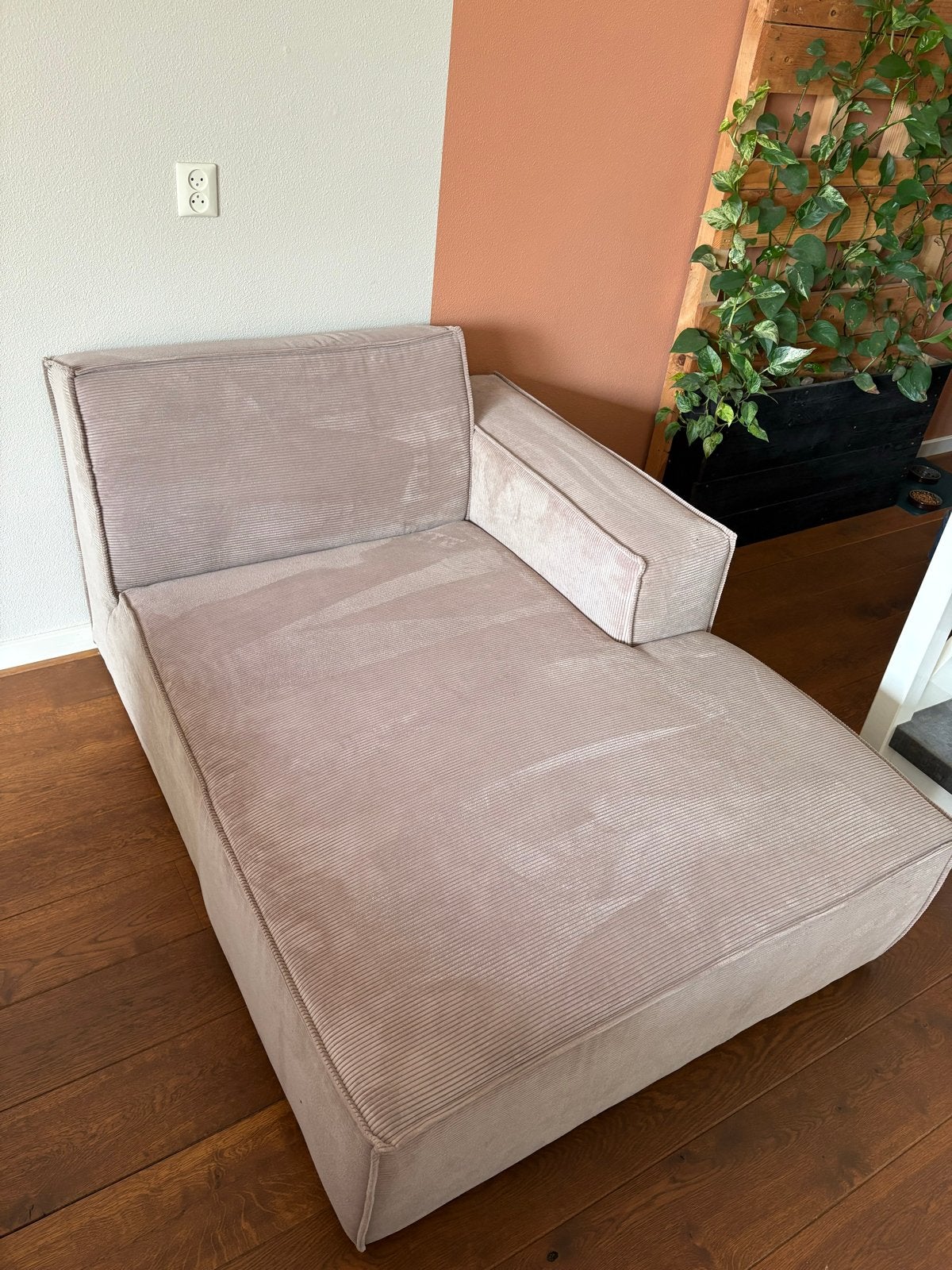 Beige ribstof chaise longue, Ophalen, Gebruikt, Eenpersoons, Minder dan 150 cm