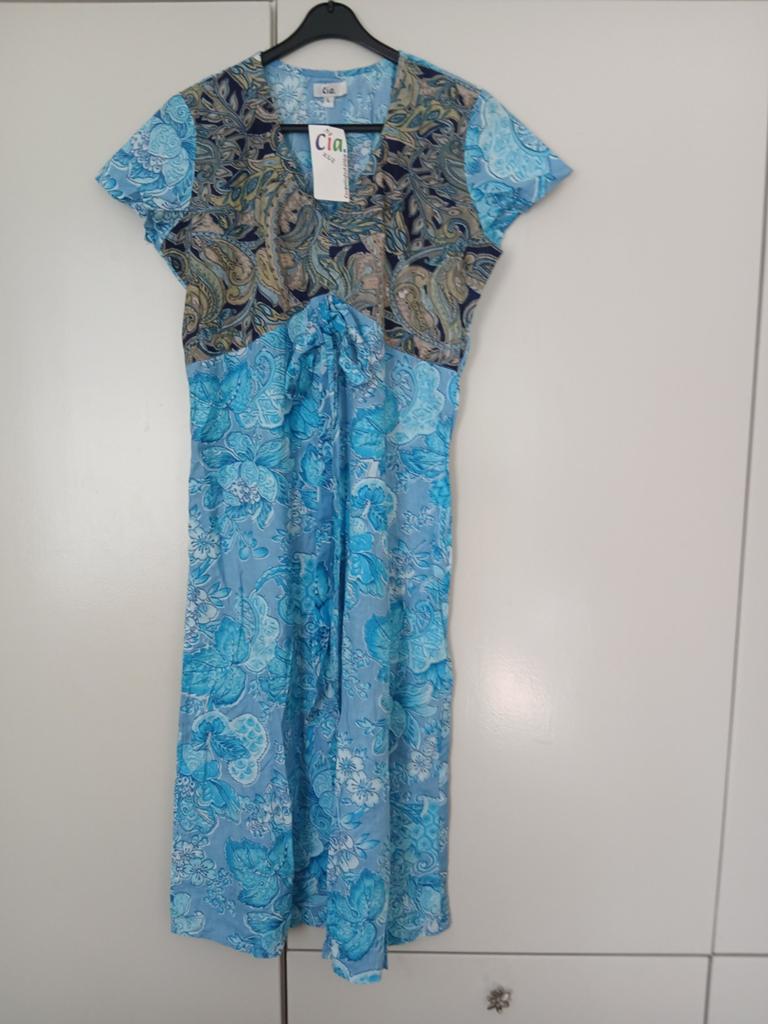 M nieuw apart jurk luchtig katoen turqoise blauw beige print, Maat 38/40 (M), Blauw, Nieuw, Ophalen of Verzenden