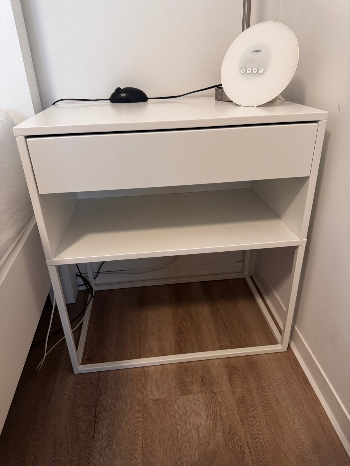 Set van 2 nachtkastjes met lade - Wit, Huis en Inrichting, Slaapkamer | Nachtkastjes, Ophalen, 55 tot 70 cm, Zo goed als nieuw