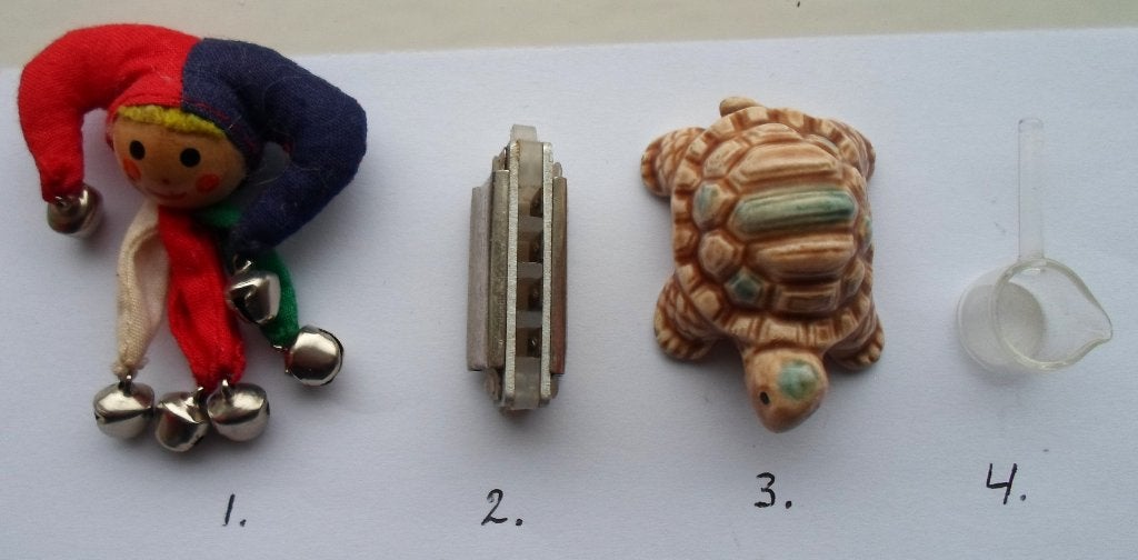 Harlekijn met belletjes Mondharmonica schildpad en maatkan., Ophalen of Verzenden, Zo goed als nieuw, Accessoires