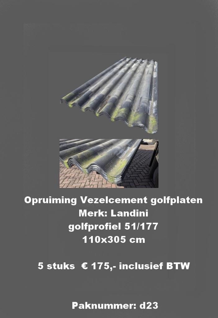 5 Vezelcement golfplaten 110x305 cm - nr: D23, Doe-het-zelf en Verbouw, Dakpannen en Dakbedekking, Ophalen, Overige materialen