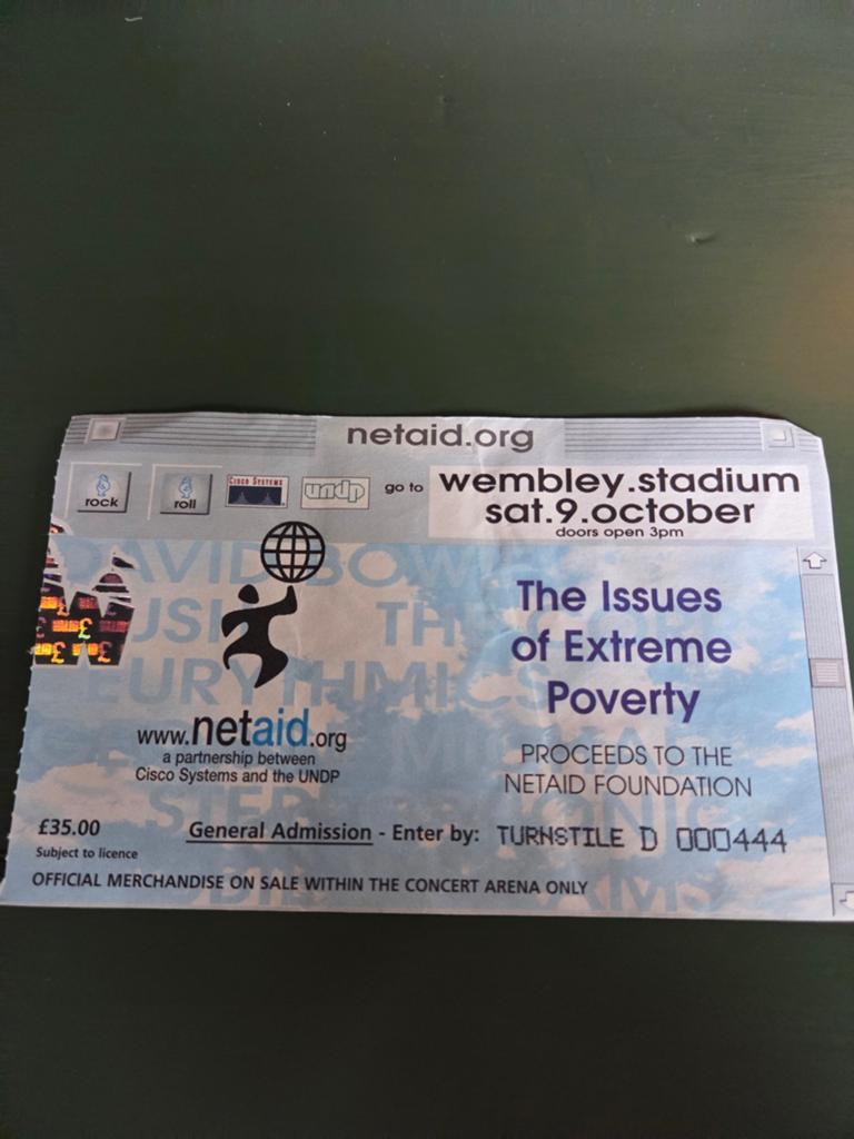 Concertkaart Net Aid Wembley Stadium 1999, Ophalen of Verzenden, Zo goed als nieuw, Overige typen