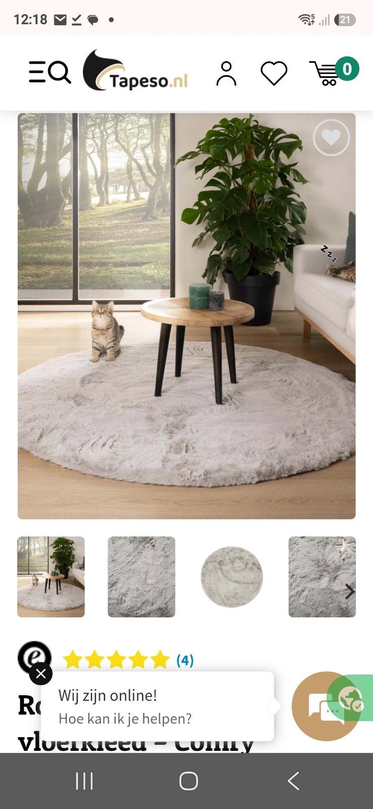 Licht grijze fluffy hoogpolig  vloerkleed / tapijt/ mat, Ophalen, Rond, Nieuw, 100 tot 150 cm