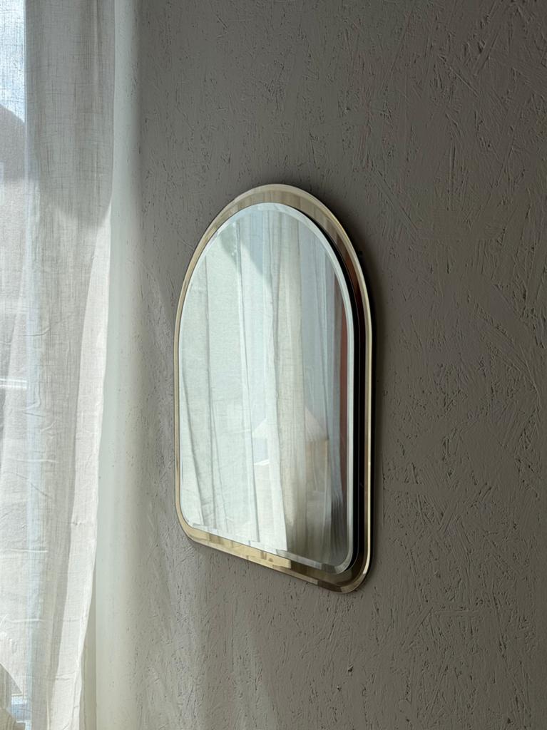 Jaren 70 rookglas spiegel organische vorm facet glas, Ophalen of Verzenden, Gebruikt, Overige vormen