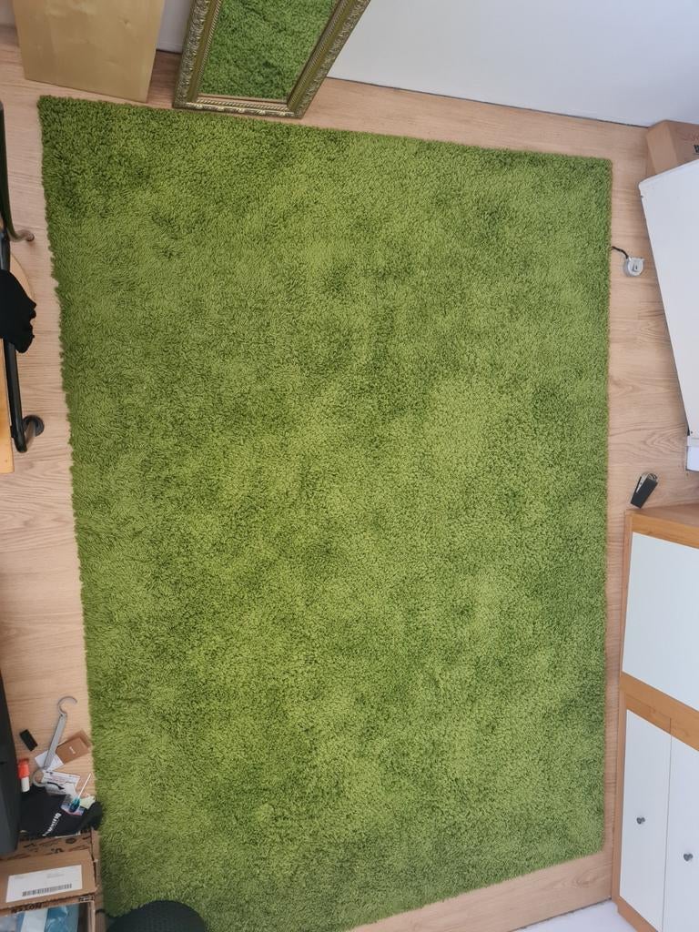 Groen hoogpolig vloerkleed 160x230 cm, Ophalen, 150 tot 200 cm, 200 cm of meer, Rechthoekig