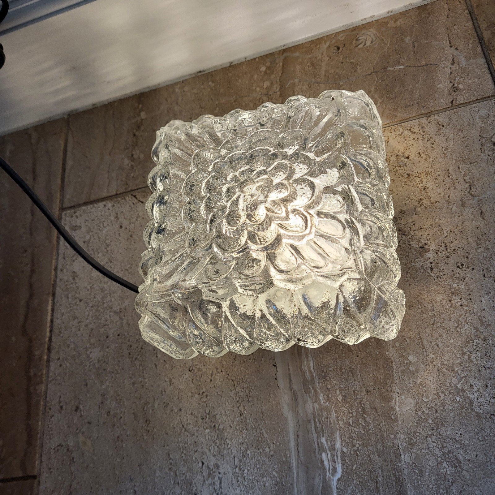 Vintage glazen plafonnière / wandlamp jaren 70 (RZB stijl), Huis en Inrichting, Lampen | Plafondlampen, Ophalen of Verzenden