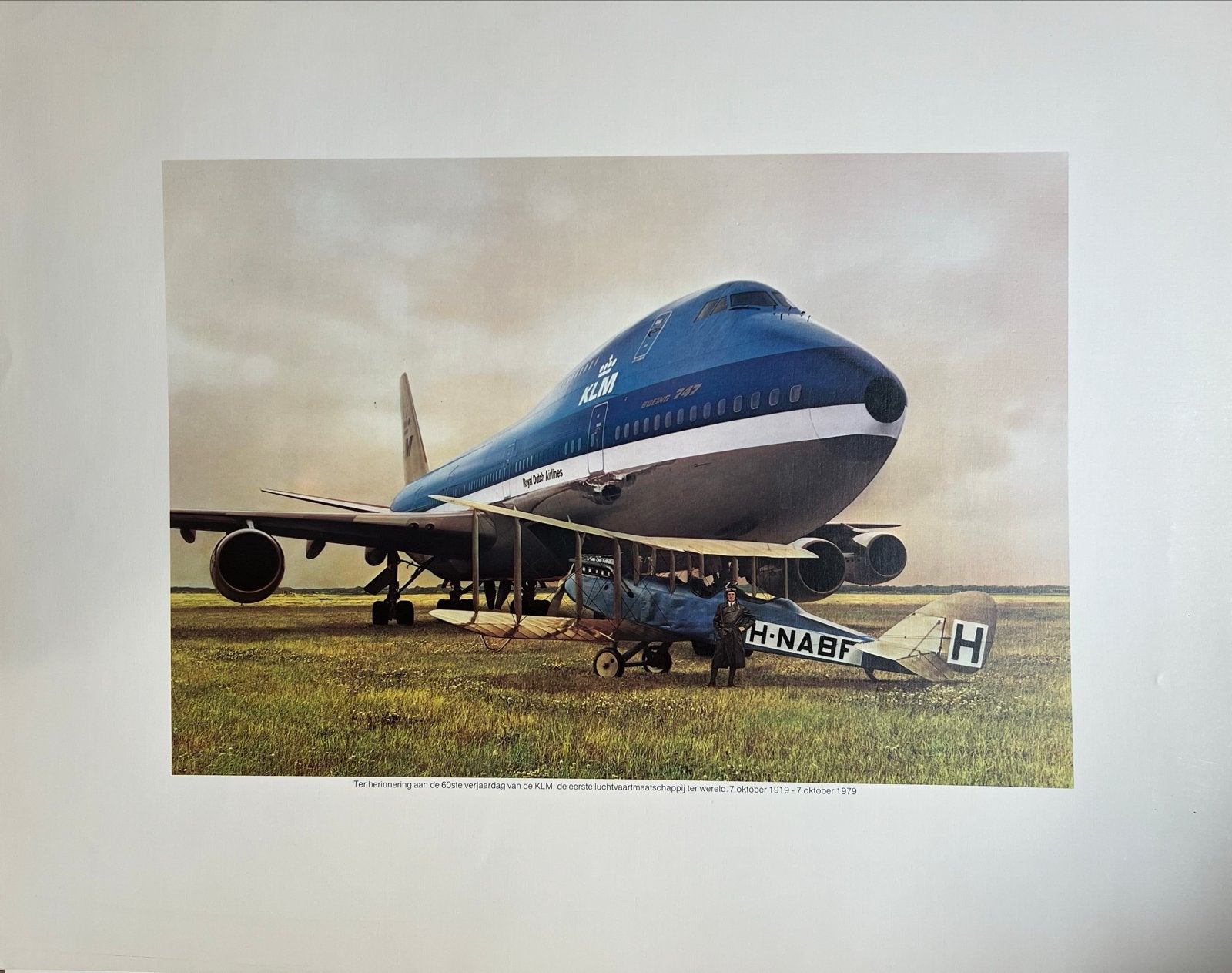 KLM 747 en Fokker F.VIIa - Jubileum poster, Ophalen, Zo goed als nieuw, Kaart, Foto of Prent