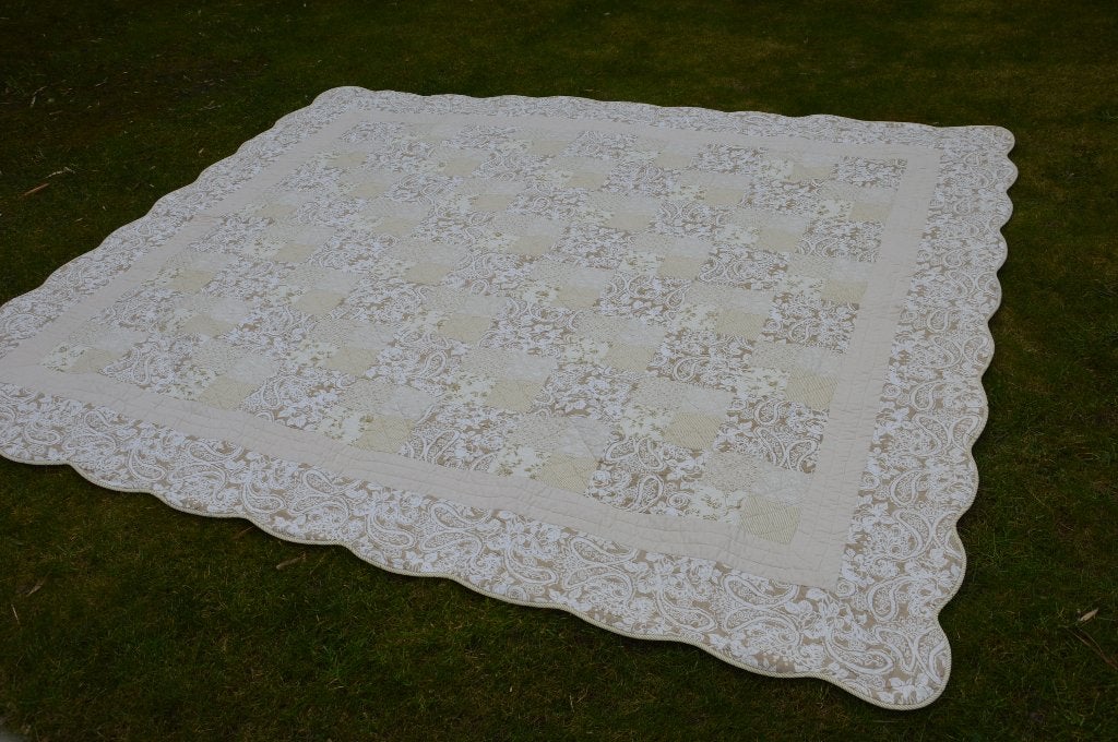 Groot Riviera Maison deken/ woondeken/ plaid patchwork 240cm, Gebruikt, Wit, Tweepersoons, Ophalen of Verzenden