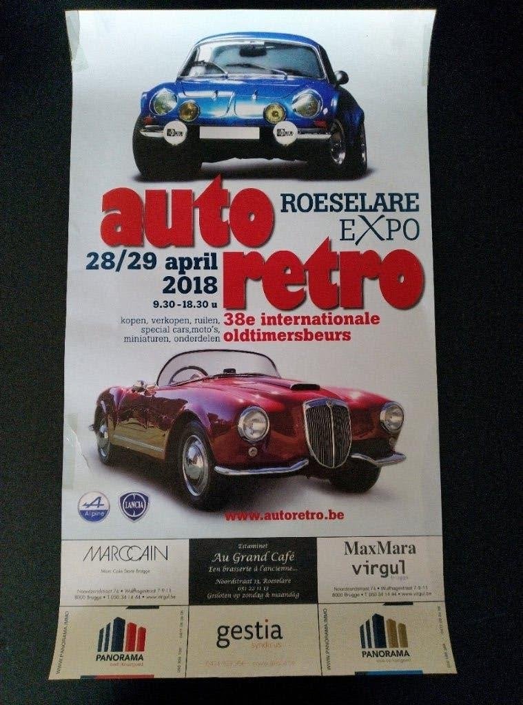 Poster AUTO RETRO ROESELARE België Porsche Lancia, Ophalen of Verzenden, Gebruikt, A1 t/m A3, Film en Tv