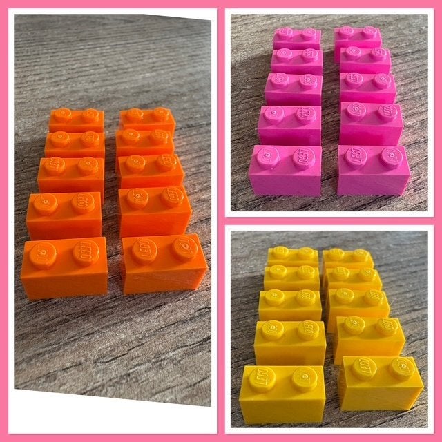 10x lego basis blokjes 1x2 oranje (3) geel (3) d. roze (3), Ophalen of Verzenden, Nieuw, Losse stenen, Lego