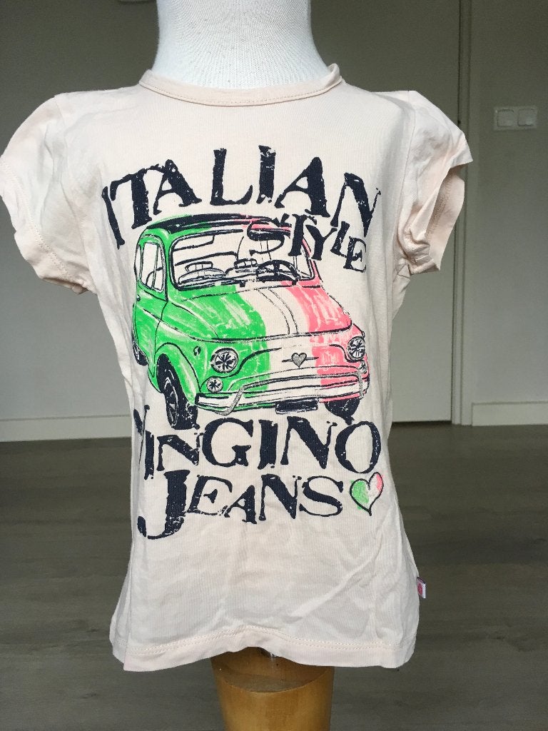 VINGINO shirt zalm roze met print maat 116 netjes ZC, Gebruikt, Meisje, Ophalen of Verzenden, Vingino