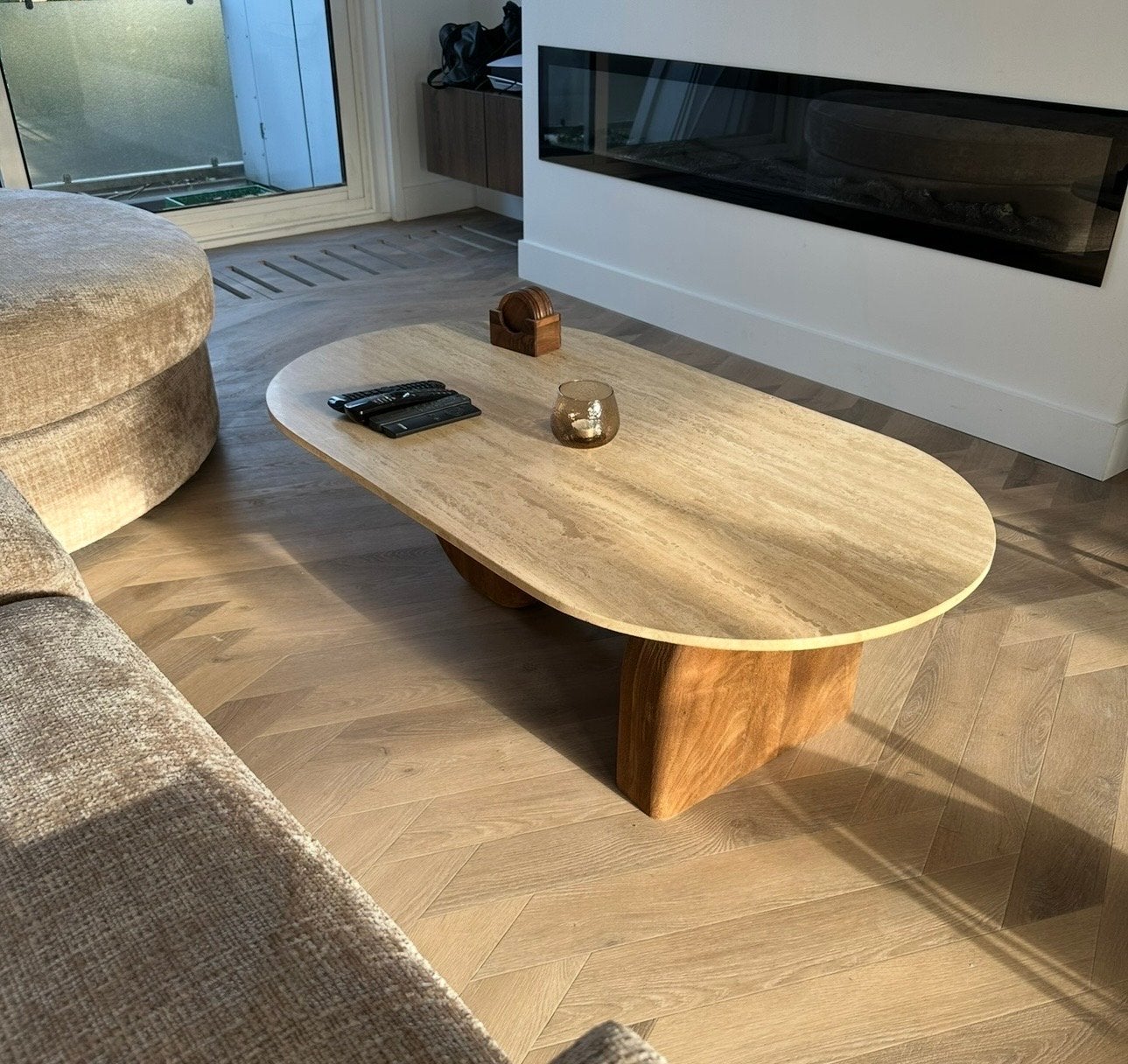 Salontafel Wessel Travertin Bruin - Zo goed als nieuw, Huis en Inrichting, Tafels | Salontafels, Ophalen, 100 tot 150 cm, 50 tot 100 cm