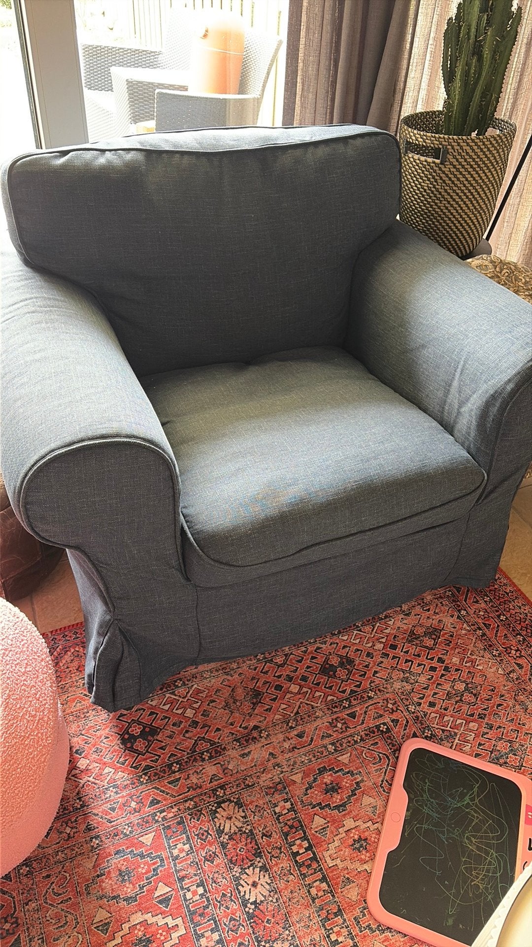 Fauteuil Ektorp donkerblauw, Huis en Inrichting, Fauteuils, Ophalen, Zo goed als nieuw, 75 tot 100 cm