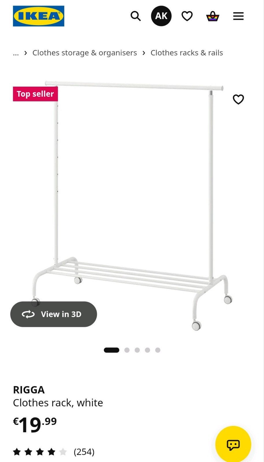 IKEA RIGGA Clothes rack, white, Ophalen