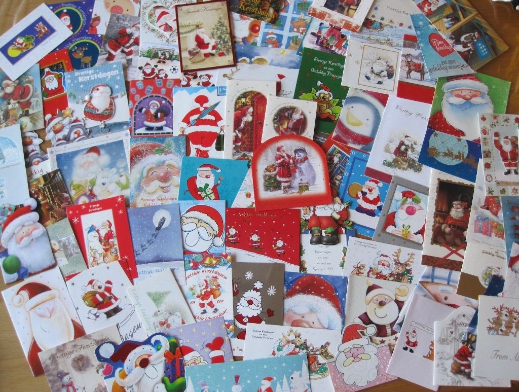 partijtje van 75 kaarten met kerstmannen, Ophalen of Verzenden, Gebruikt, Kerst, Blanco kaart of Basiskaart