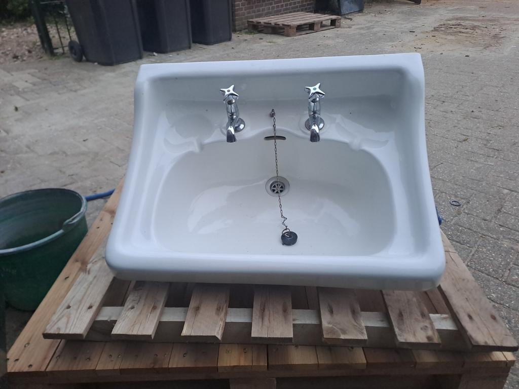Vintage Wastafel met Kranen - Wit Keramiek, Ophalen