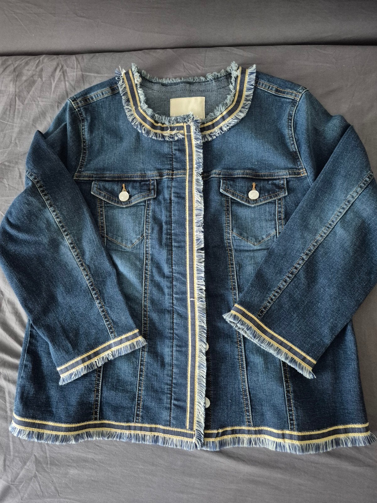 Bonprix spijkerjasje met franjes - Maat 46, Bonprix, Blauw, Maat 46/48 (XL) of groter, Ophalen of Verzenden