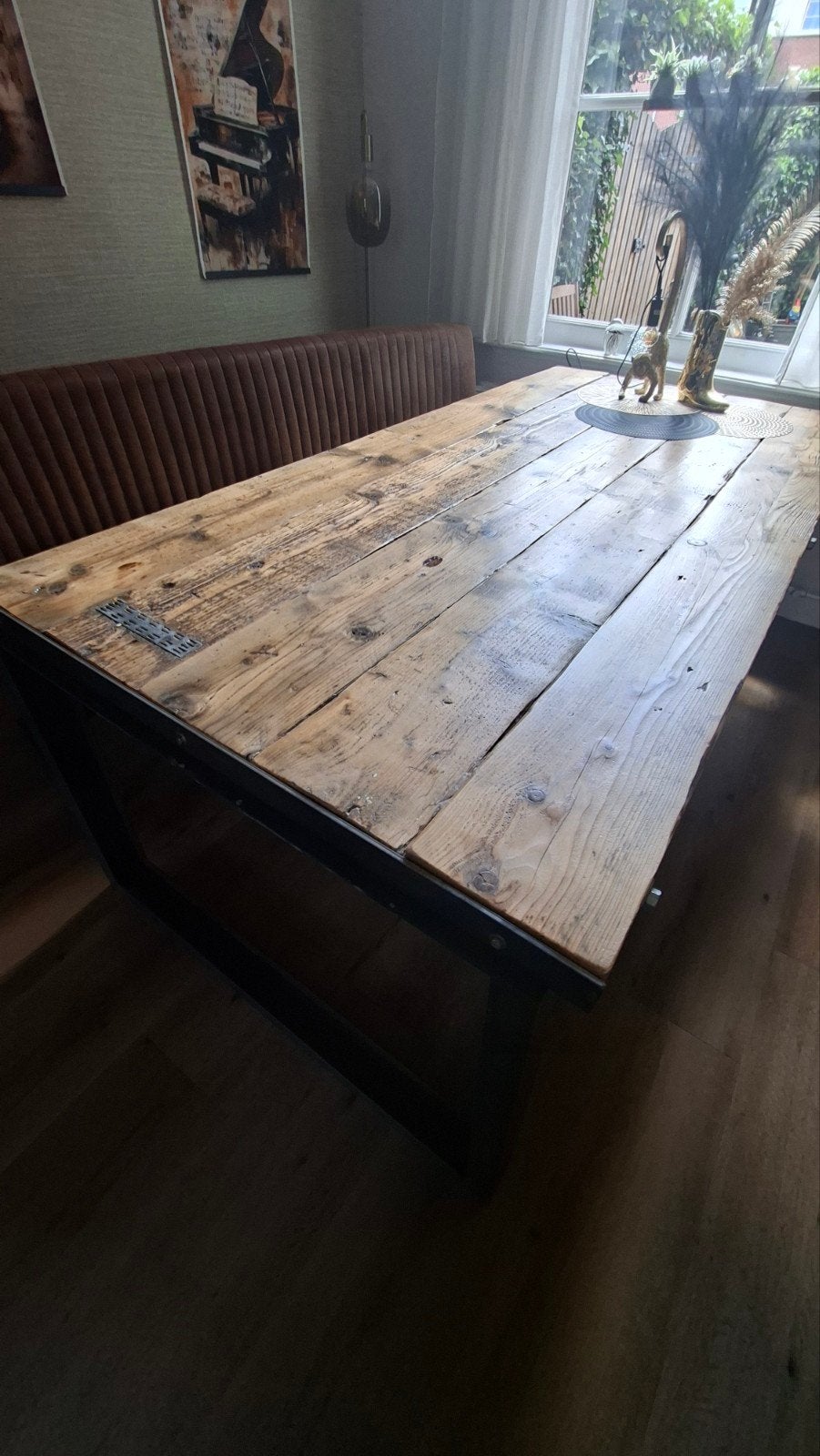 Robuuste massief tafel., Huis en Inrichting, Tafels | Eettafels, Ophalen, Rechthoekig, 200 cm of meer, 50 tot 100 cm