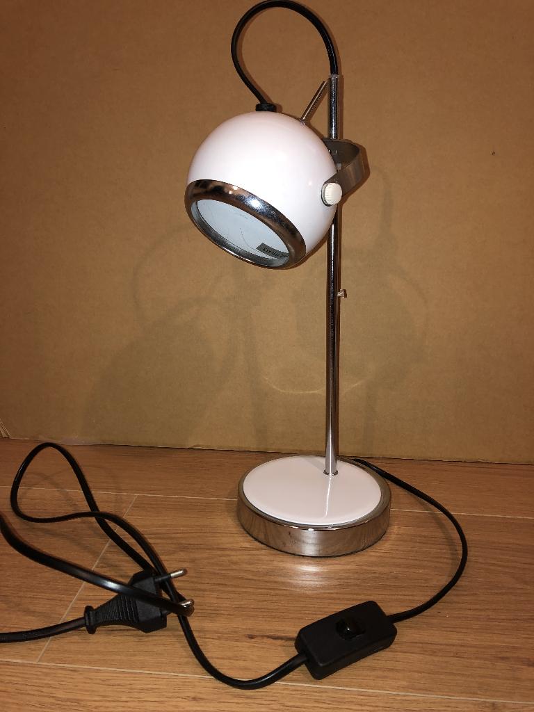 Retro "Eyeball" Bureaulamp Wit/Chroom – Vintage Look, Huis en Inrichting, Lampen | Tafellampen, Ophalen of Verzenden, Gebruikt