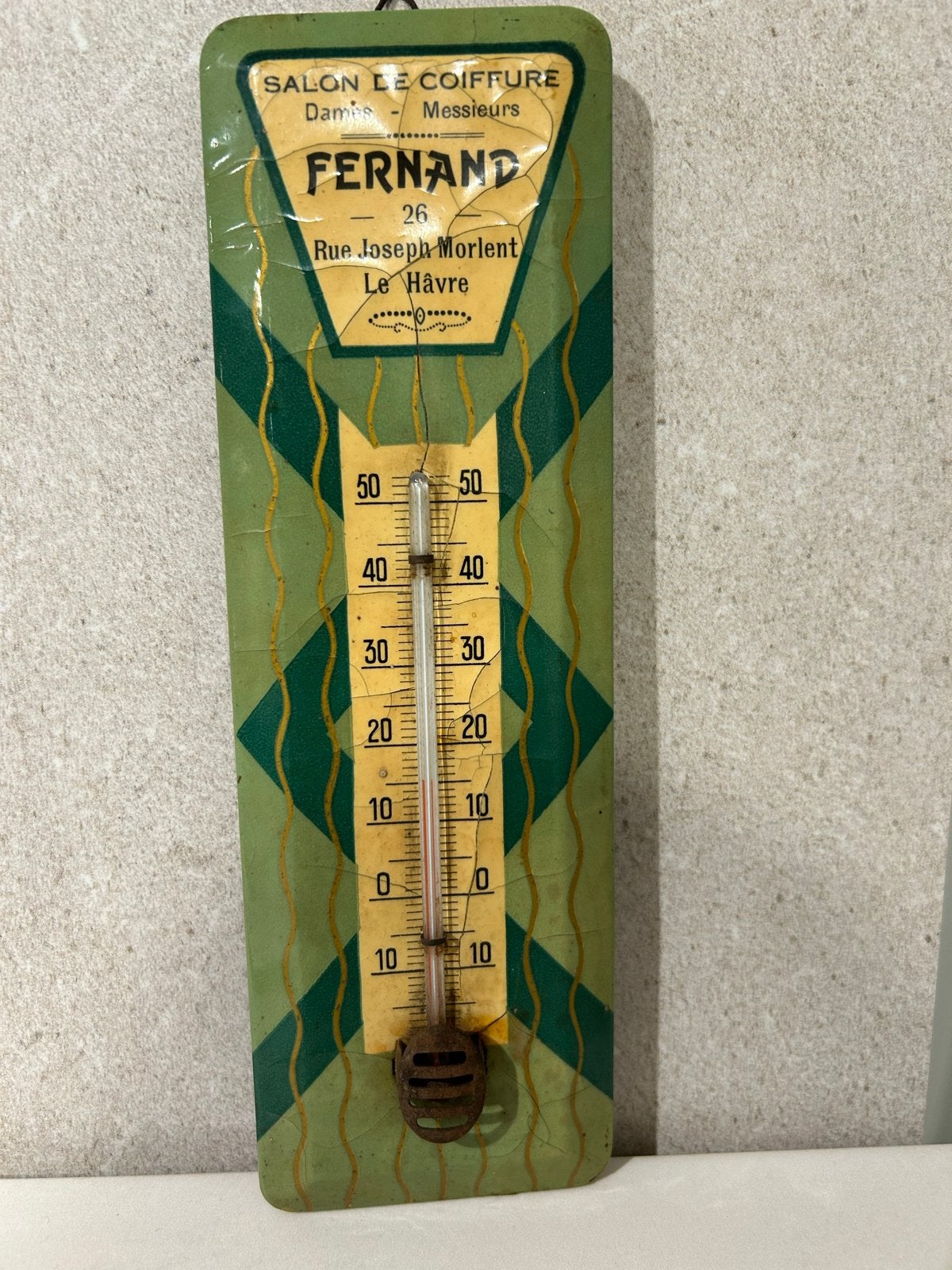 Vintage thermometer Salon de Coiffure Fernand Le Havre, Ophalen