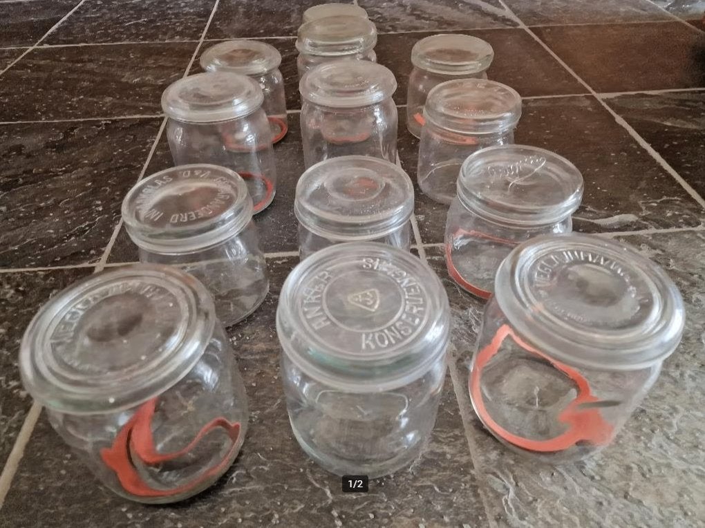 13 Inmaakglazen met rubberen ringen - in goede staat, Ophalen, Zo goed als nieuw