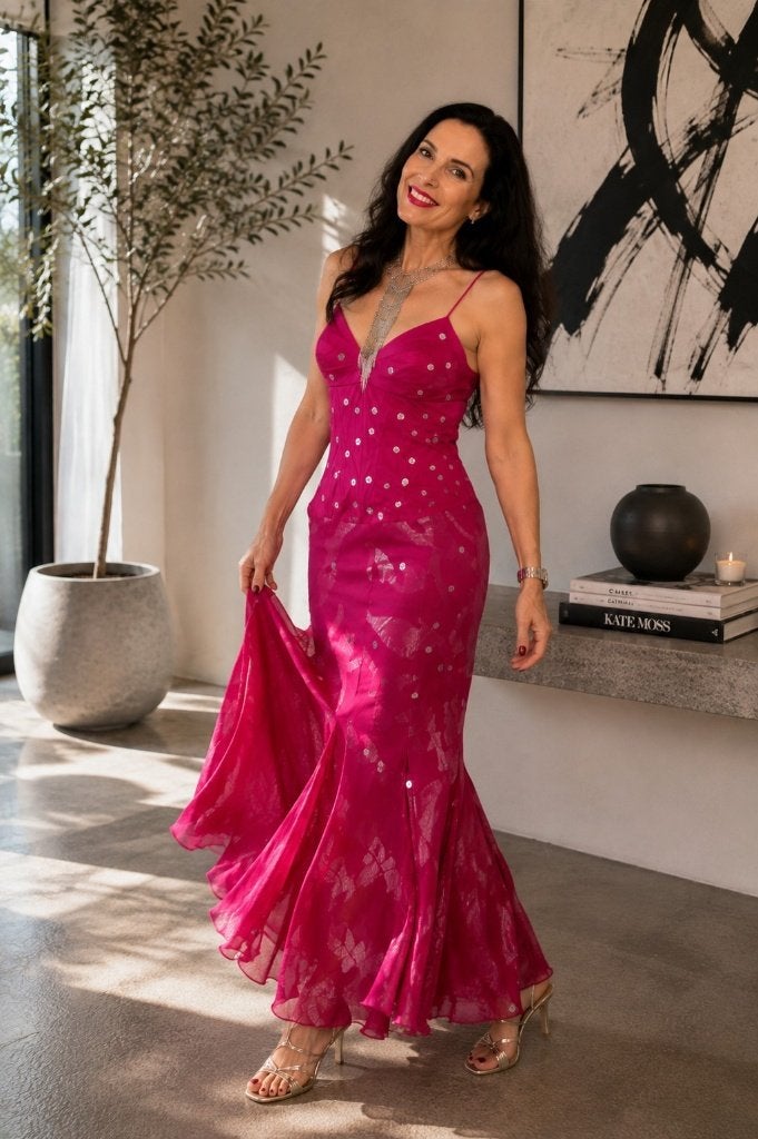 Jorando Italy designer maxi jurk fuchsia zijde NIEUW 36, Nieuw, Ophalen of Verzenden, Roze, Maat 36 (S)