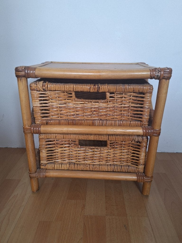 Rieten ladekastje 2 lades, Huis en Inrichting, Kasten | Ladekasten, Ophalen, Minder dan 50 cm, Gebruikt, 1 of 2 laden
