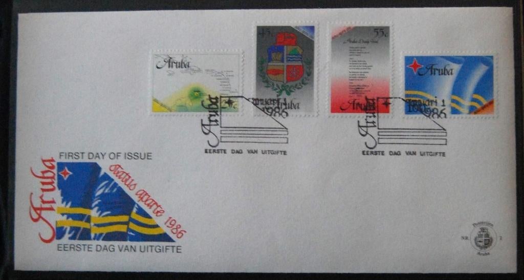 Aruba 1e dag enveloppen E1 t/m E12, uit jaren 1986/1987., Postzegels en Munten, Postzegels | Eerstedagenveloppen, Ophalen of Verzenden
