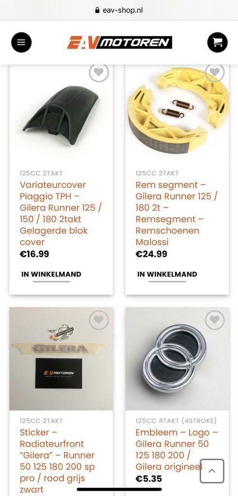 Gilera Runner 50 125 180 200 - Onderdelen nieuw Motorscooter, Ophalen of Verzenden, Nieuw, Overige typen, Piaggio
