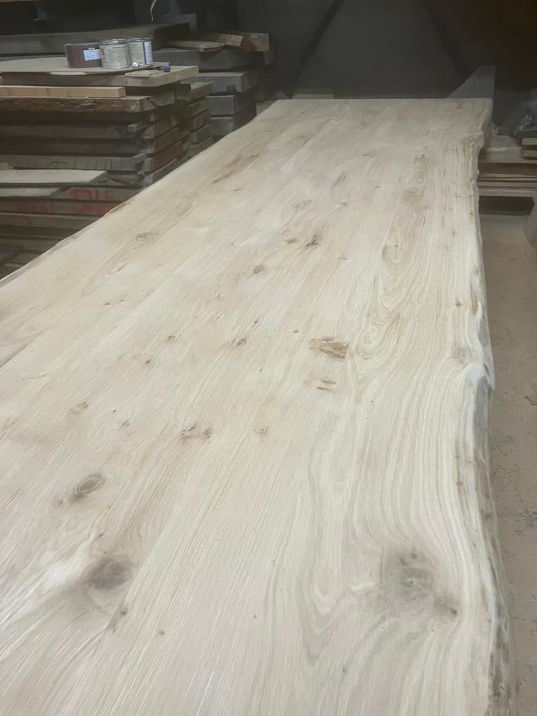 Eiken boomstamtafel 400 cm – 4 meter 100 cm breed € 2.350,00, Huis en Inrichting, Tafels | Eettafels, Ophalen, Vijf personen of meer