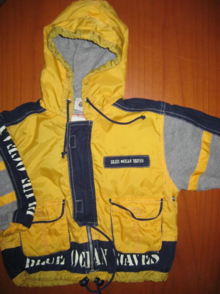 Jas, geel/blauw/grijs, met capouchon, 86, Baby Balloo, Kinderen en Baby's, Babykleding | Maat 86, Ophalen of Verzenden, Zo goed als nieuw
