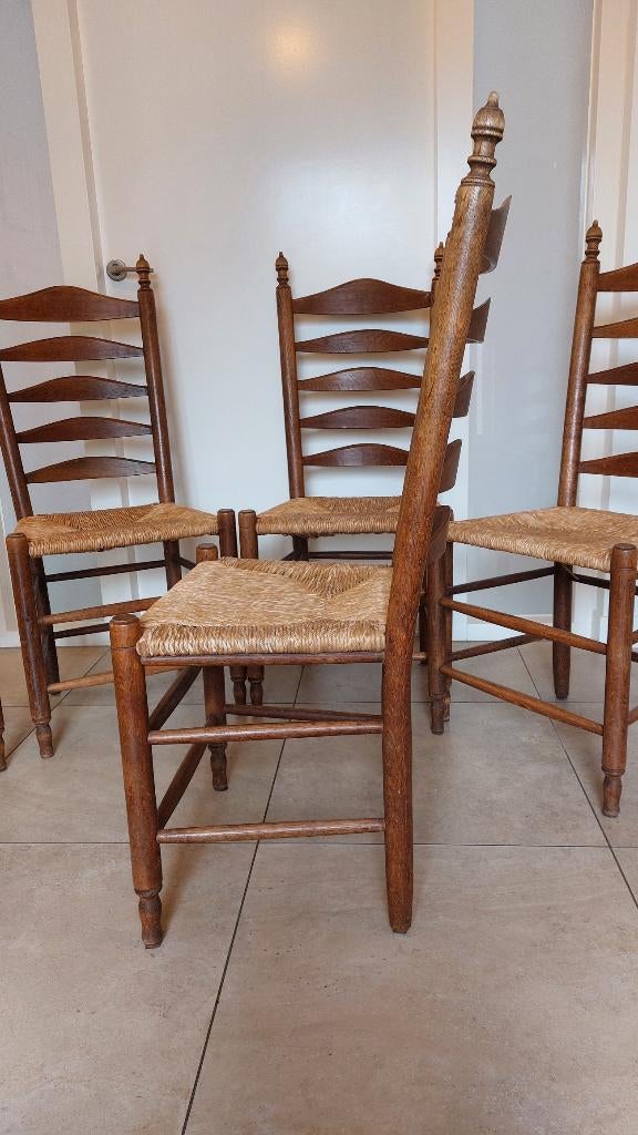 5 eiken knopstoelen, Huis en Inrichting, Stoelen, Ophalen, Gebruikt, Bruin, Brabantse knopstoel