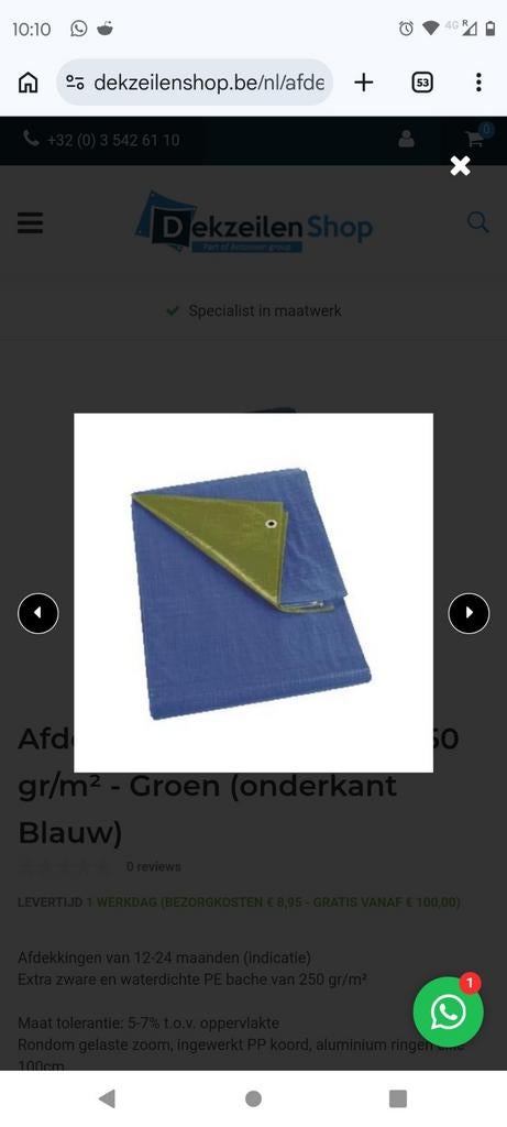 2x Afdekzeil 180 gr Groen/Blauw - Nieuw, Overige typen, 450 cm of meer, Nieuw, Ophalen of Verzenden