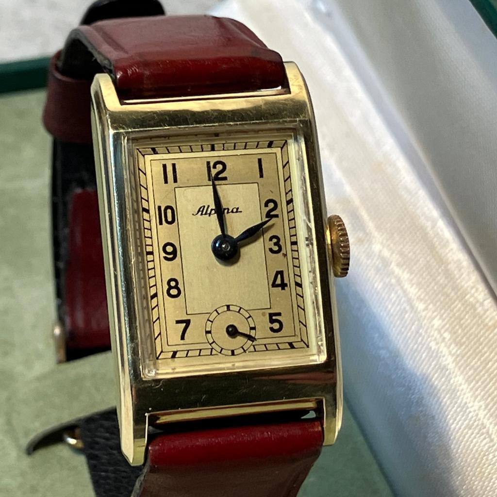 Gouden horloge, 14K , Alpina , Art Deco , unisex,  ca. 1935, Overige merken, Verzenden, Polshorloge, Goud
